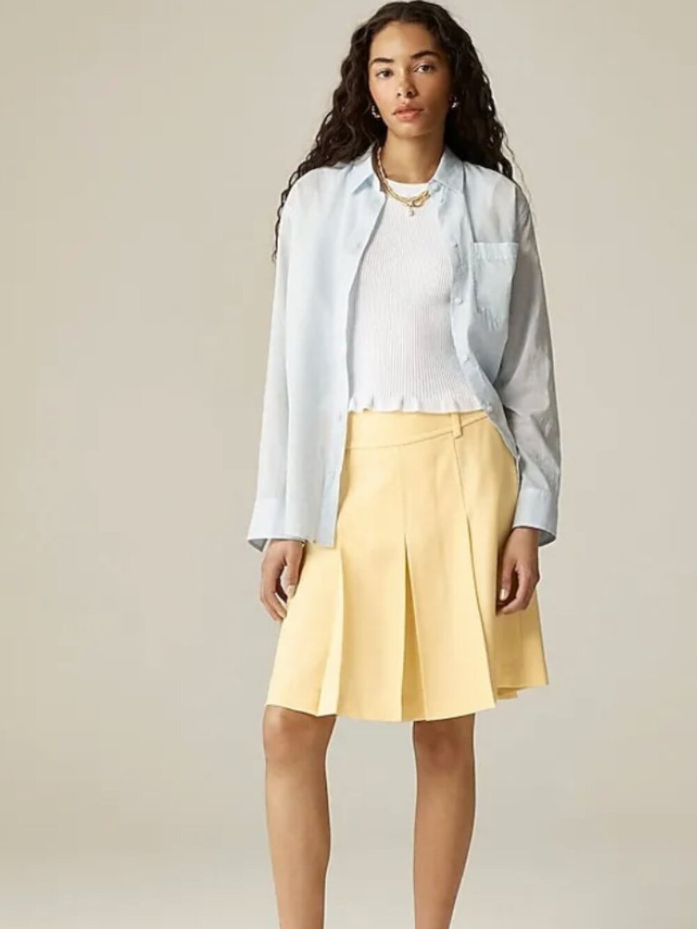 J. Crew pleated knee-length skirt luster canvas size 4 preppy classic summer
